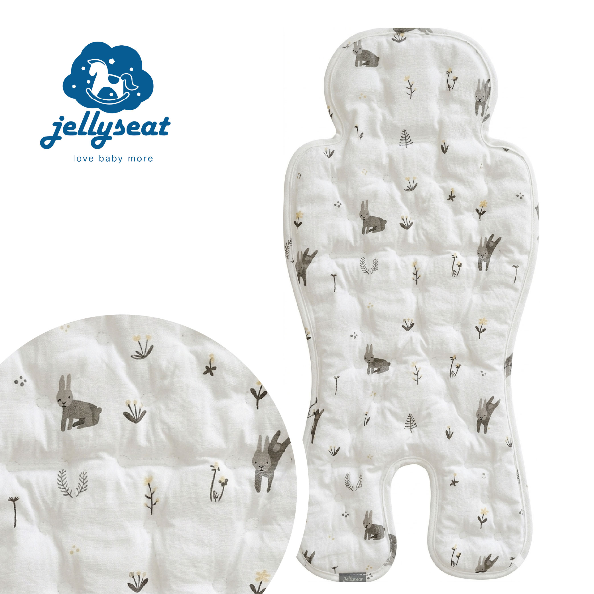 【韓國Jellyseat】 100%透心涼 韓國唯一獨家專利 果凍涼珠推車墊_純淨小兔