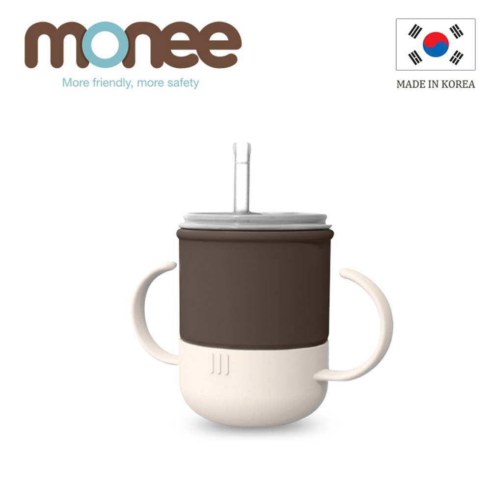 【韓國monee】100%白金矽膠學習水杯/可可色
